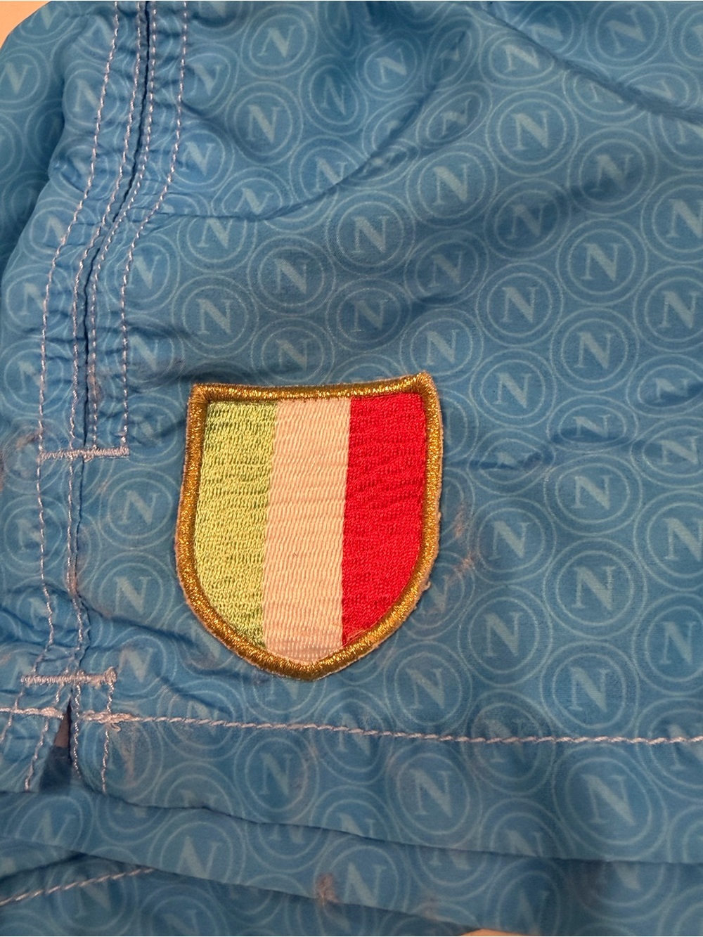 MC2 Saint Barth Light Blue Kids Shorts with Green-White-Red Shield Patch